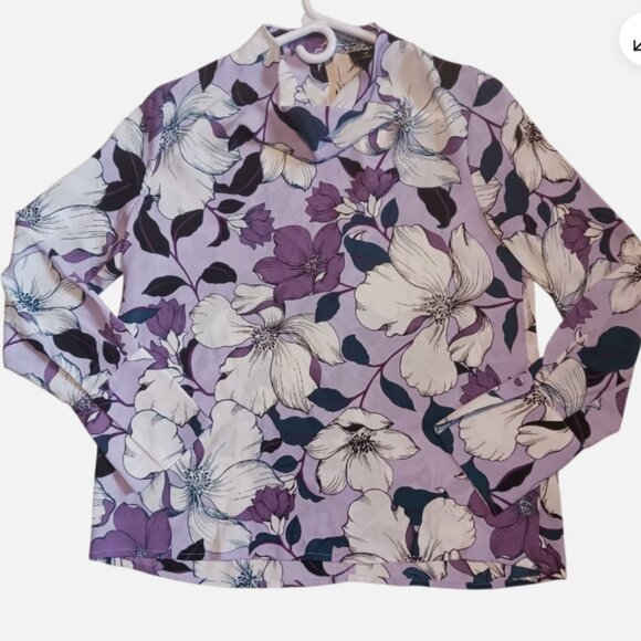 Worthington Blouse Womens X Small Purple Floral Long Sleeve Cowl Artsy Shirt Top - Picture 14 of 16